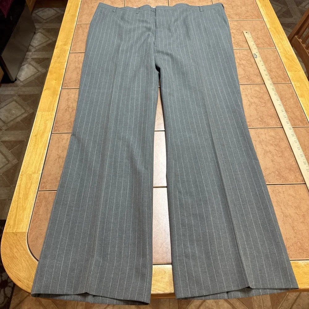 Bruce Douglass 2 Pc Suit Jacket 50XL BIG TALL Pants 44 x 34 Green Pin Stripe VTG